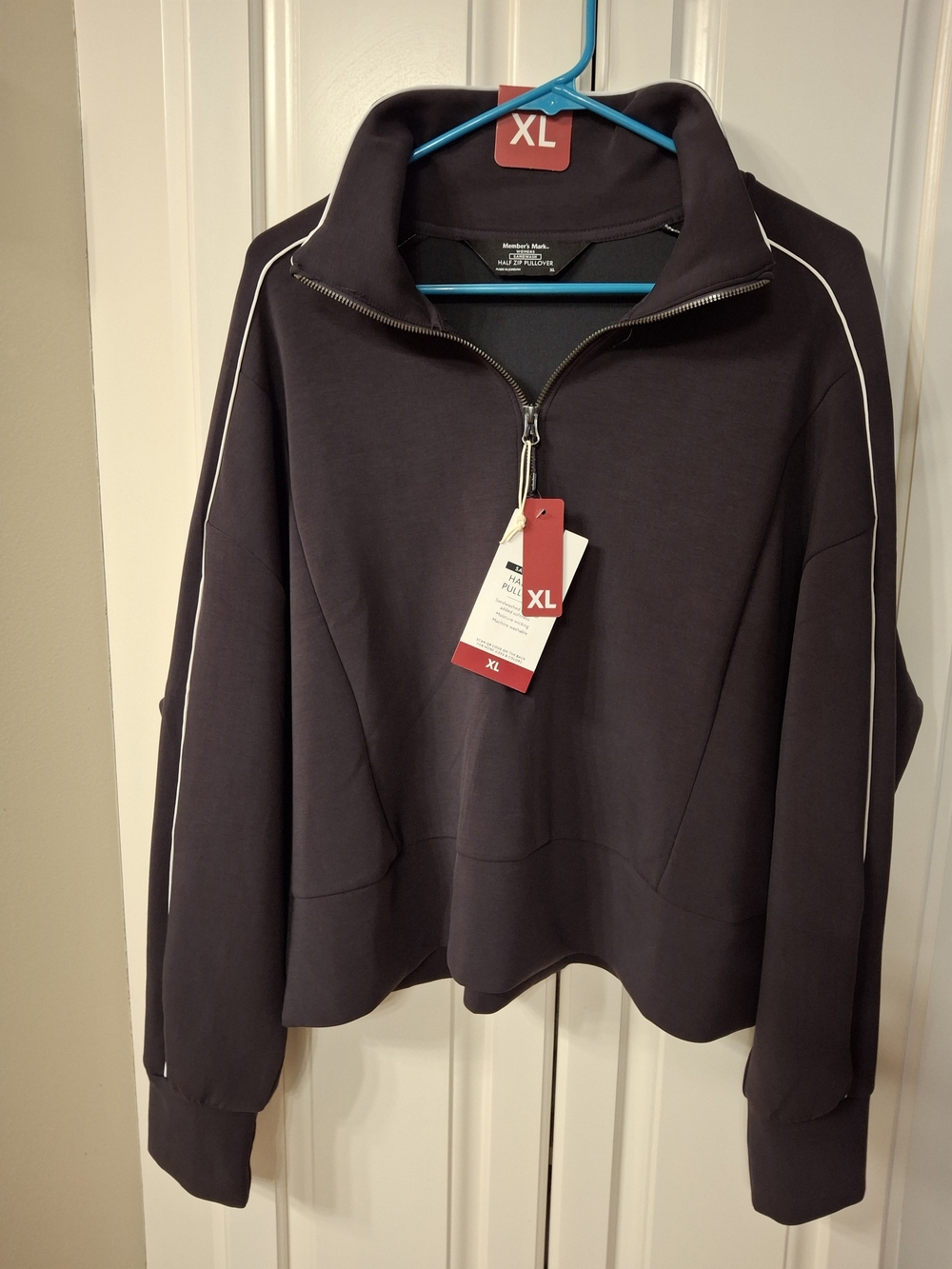 Women's Dark Charcoal Half-Zip Pullover with White Piping